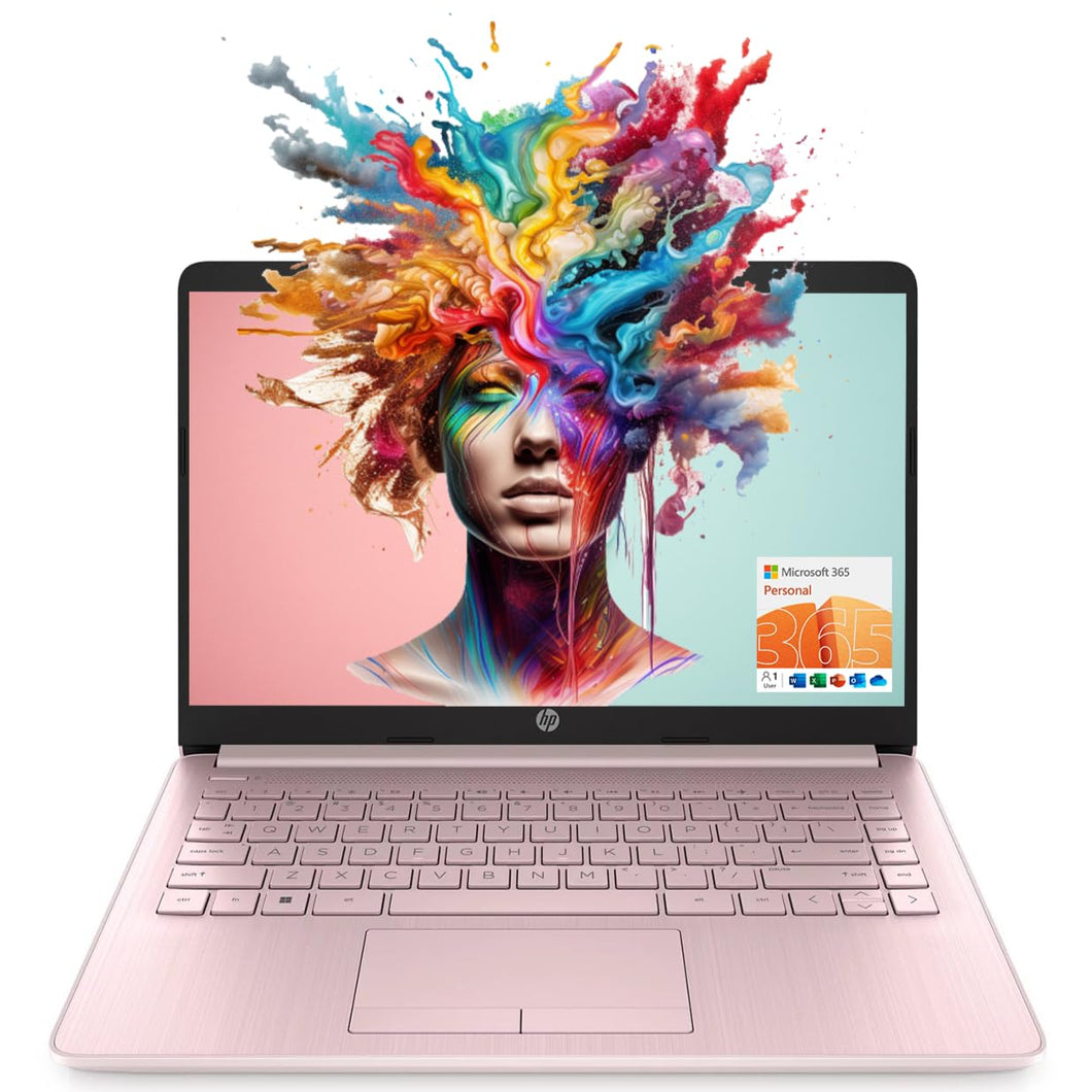 HP Portable Laptop (Include 1 Year Microsoft 365), 14’’ HD Display, 8GB RAM, 64GB eMMC, Intel Quad-Core N4120, Student and Business, Webcam, HDMI, Wi-Fi, RJ-45, Windows 11 Home, Pink