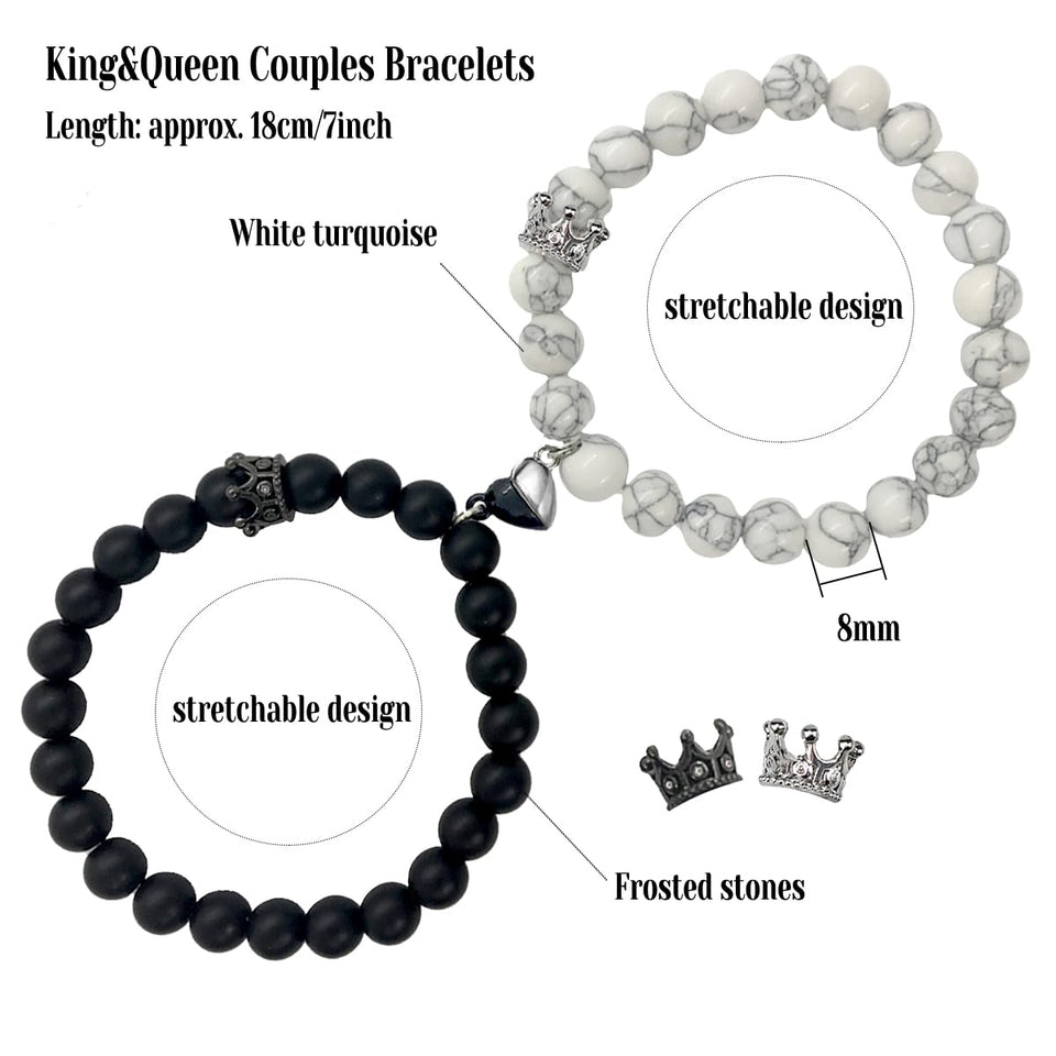 Couples Bracelets King&Queen Crown Gem Stone