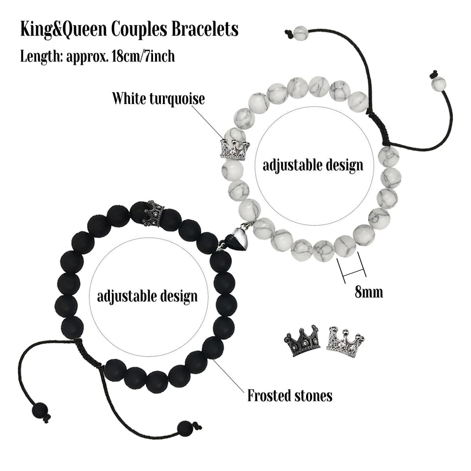 Couples Bracelets King&Queen Crown Gem Stone