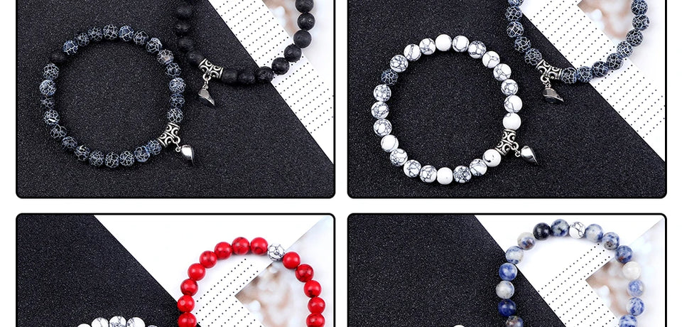 2pcs/set Couple Distance Beads Bracelet for Lovers Heart Magnet Attraction Natural Stone Bracelets Friends Jewelry Gift Bangles