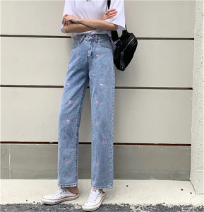 Woman Jeans High Waist Clothes Wide Leg Denim Clothing Blue Streetwear Vintage Quality Harajuku Straight Pants