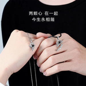 2PCS Stainless Steel 100 Languages I Love You Projection  Magnetic Couple Necklace Heart Shape Necklace Jewelry Lover Gifts