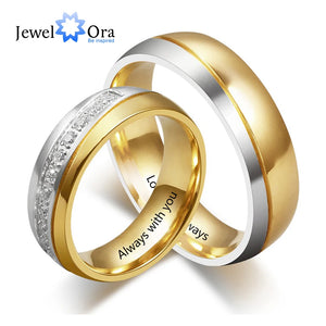 Customized Name Engraving Wedding Engagement Rings for Women Men Personalized Couple Rings with Zirconia Anniversary Gift