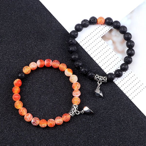 2pcs/set Couple Distance Beads Bracelet for Lovers Heart Magnet Attraction Natural Stone Bracelets Friends Jewelry Gift Bangles