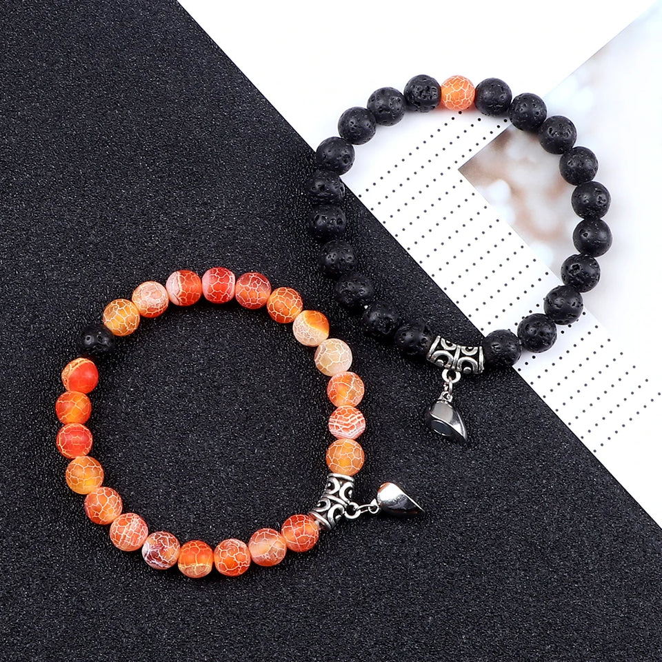 2pcs/set Couple Distance Beads Bracelet for Lovers Heart Magnet Attraction Natural Stone Bracelets Friends Jewelry Gift Bangles