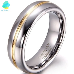 BONISKISS Couple Inset Tungsten Carbide Ring for Anniversary Engagement Wedding Rings 6/8 mm Bague Femme Lovers' Jewelry Ring