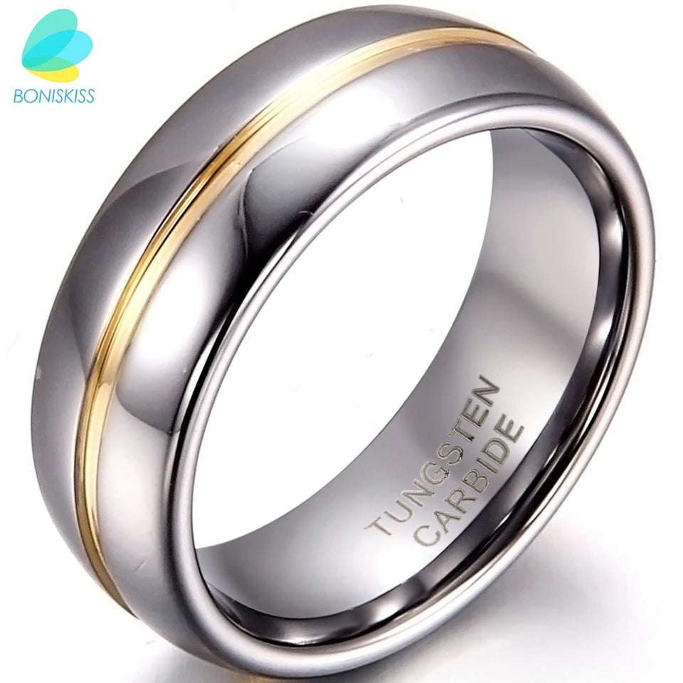 BONISKISS Couple Inset Tungsten Carbide Ring for Anniversary Engagement Wedding Rings 6/8 mm Bague Femme Lovers' Jewelry Ring