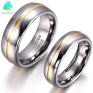 BONISKISS Couple Inset Tungsten Carbide Ring for Anniversary Engagement Wedding Rings 6/8 mm Bague Femme Lovers' Jewelry Ring