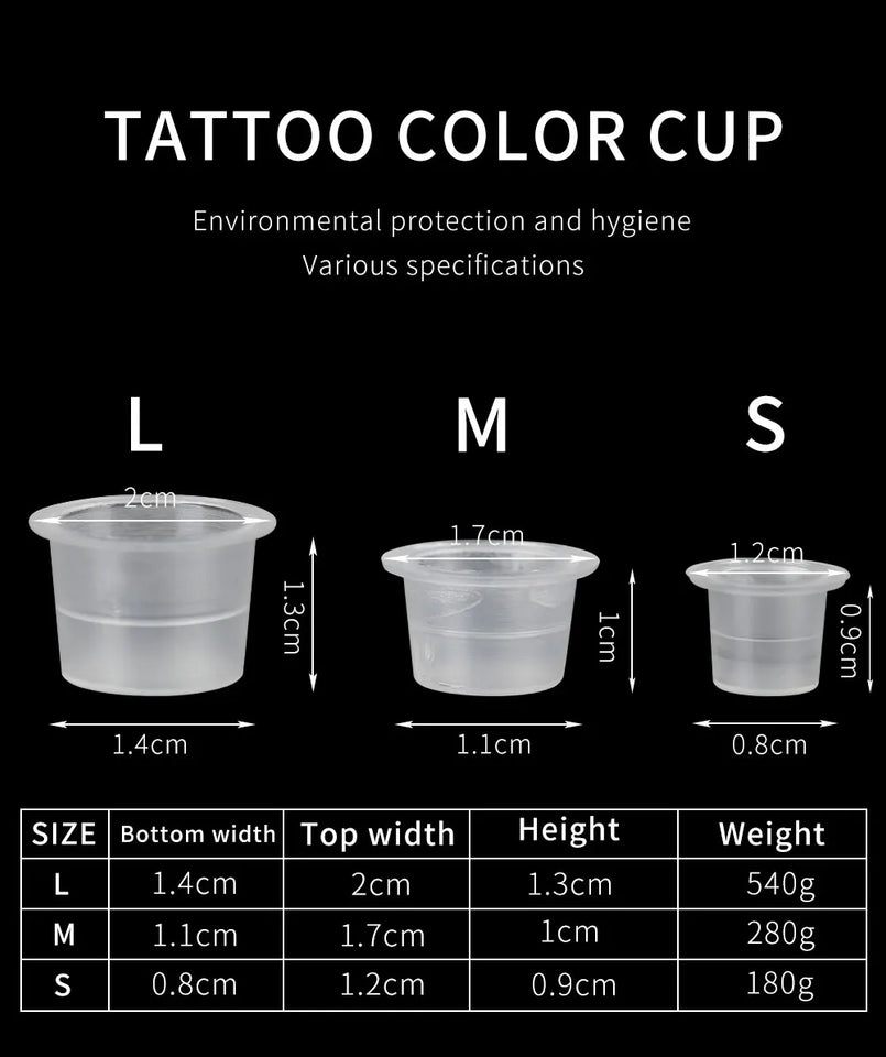 Top Quality 1000pcs Disposable Plastic Tattoo Ink Cups Permanent Makeup Pigment Clear Holder Container Cap Tattoo Accessory