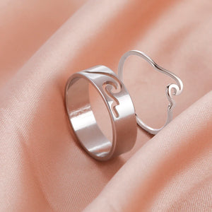 COOLTIME Simple Sea Wave Couple Rings 2024 Trend Ocean Surf Stainless Steel Paired Rings for Women Men Wedding Birthday Jewelry