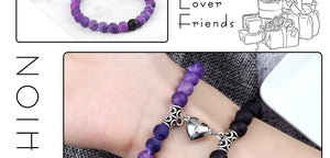 2pcs/set Couple Distance Beads Bracelet for Lovers Heart Magnet Attraction Natural Stone Bracelets Friends Jewelry Gift Bangles