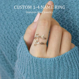 Mini-World Couple Custom Ring Personality 1-4 Family Name Ring stainless steel Bijoux for Women Adjustable Rings Band Xmas Gift