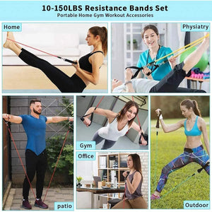 Fitness Pilates Bar Kit Resistance Bands with Ab Roller for Abs Workout Core Strength Training Equipment Portable Home Gym