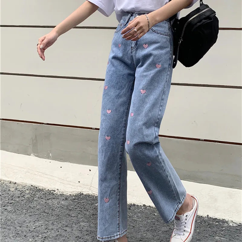 Woman Jeans High Waist Clothes Wide Leg Denim Clothing Blue Streetwear Vintage Quality Harajuku Straight Pants