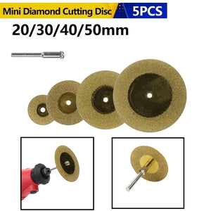 5 PCS Mini Diamond Cutting Disc & 3mm Shank Mandrel Set For Rotary Tools Accessories TiN Coated Circular Saw Blade