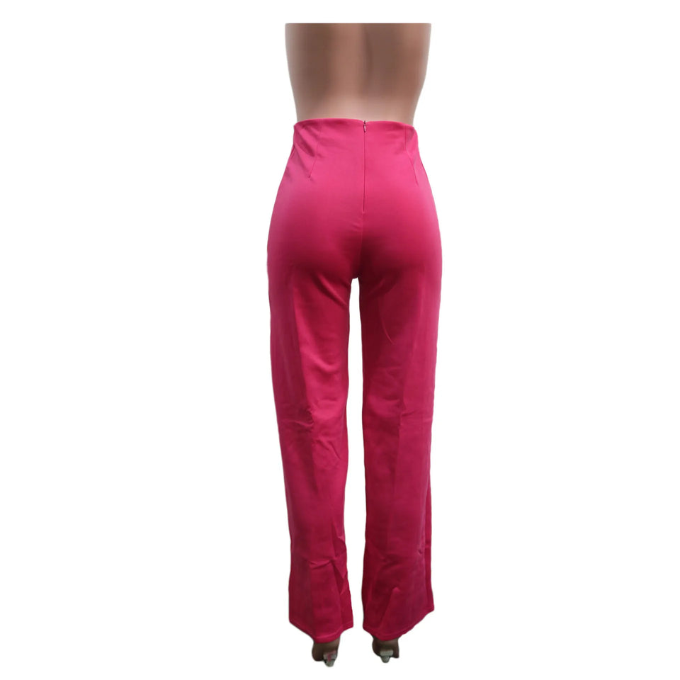 casual high waist long pants women office lady slim shirts & blouses wild pantalones clothing elegant Button straight leg pants