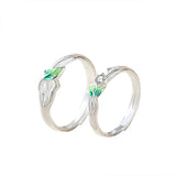 Sweet Simple Green Leaves Young Couple Ring For Women Lover Silver Color Open Resizable Rings Romantic Wedding Jewelry