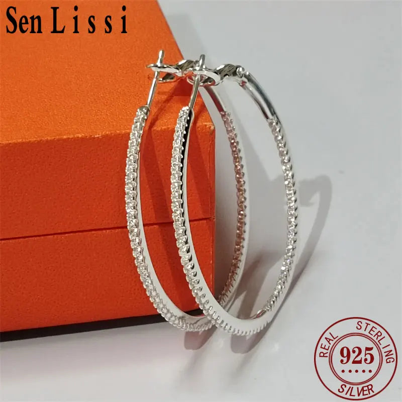 Senlissi Diamond Hoop Earrings 925 Silver