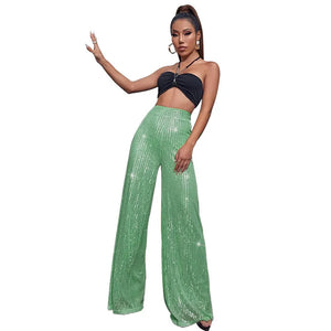 High Waisted Glitter Pants for Women 2023 Spring Summer Clothing Sparkly Sequin Loose Wide Leg Trousers Party Clubwear