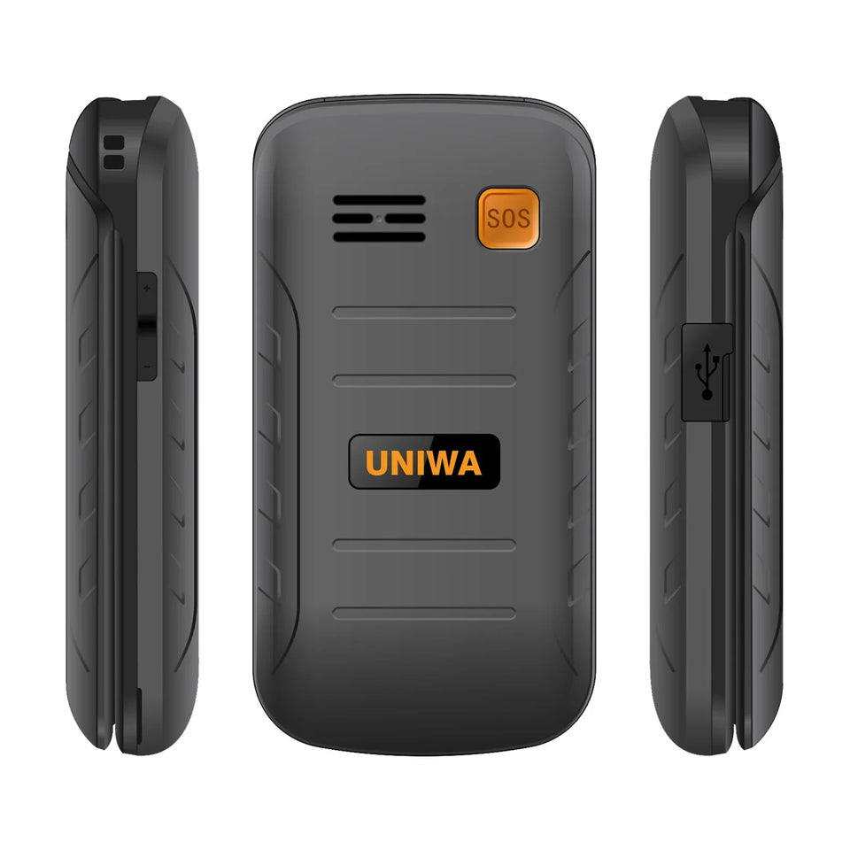 UNIWA V909T Big Push-Button 4G Flip Phone Dual Screen 0.3MP Camera FM Radio Russian Hebrew Keyboard 2250mAh Clamshell Cellphone