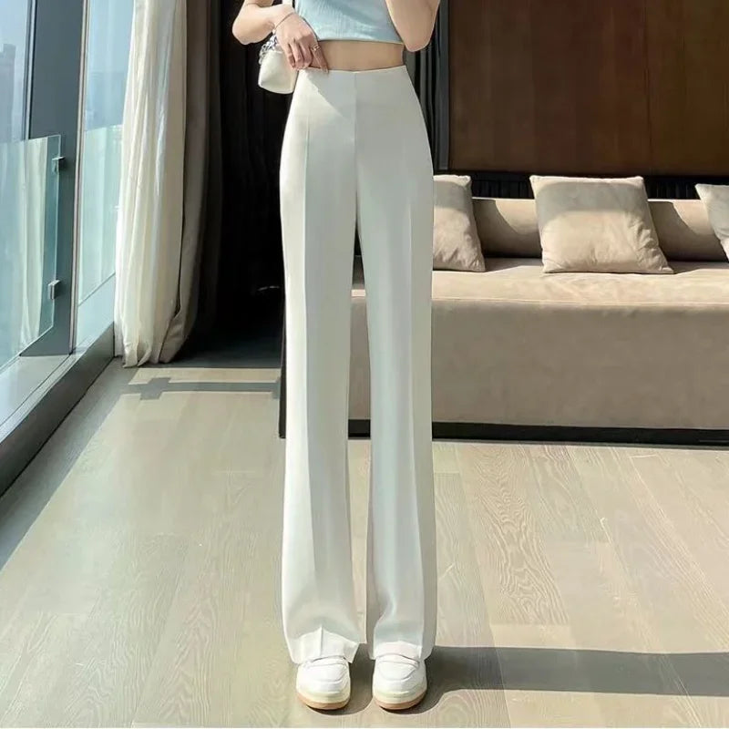 Long Clothing High Waist Flare Trousers for Woman Black Zipper Women's Pants G Elastic Casual Autumn Original Cotton Outfits 90s