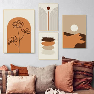 Abstract Orange Wall Art Poster Desert Flower Oil Painting and Printmaking Indoor Living Room Home Decoration Wall Painting