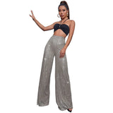 High Waisted Glitter Pants for Women 2023 Spring Summer Clothing Sparkly Sequin Loose Wide Leg Trousers Party Clubwear