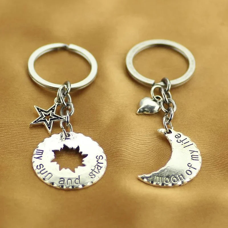 2pcs/set My Sun and Stars Moon of  Life Key Chain Couple Relationship  Ring Jewelry Gifts for Her  Him