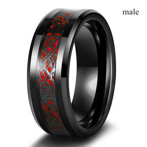 Fashion Couple Rings Romantic Women Heart Red Rhinestones Zircon Ring Men Stainless Steel CCeltic Dragon Rings Wedding Jewelry