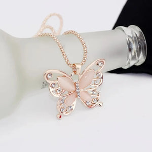 SUMENG 2024 New Necklace Choker Pendent Rose Gold Color Opal Butterfly Pendant Exquisite  Sweater Chain For Women Gifts