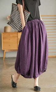 Cotton Linen Lantern Pants Women Summer Elastic Waist Loose Casual Women Korean Style Harajuku Vintage Trousers Women Clothing