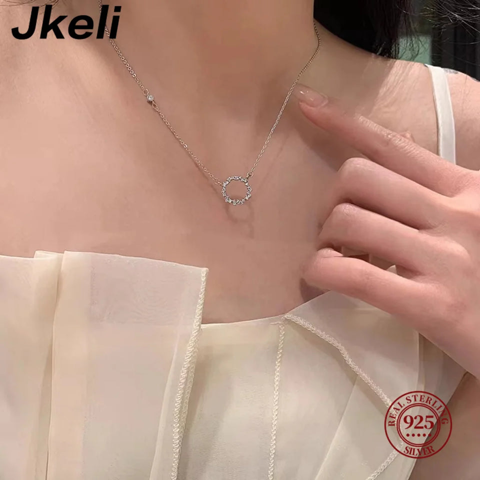 Jkeli S925 Necklace with Full Diamond Circle