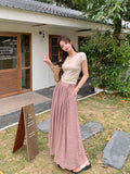 Women Elegant All-match Solid Color Wide Leg Pants Summer Simplicity Elastic High Waist Casual Lace Up Trousers Female Clothing