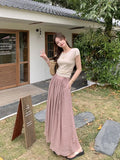 Women Elegant All-match Solid Color Wide Leg Pants Summer Simplicity Elastic High Waist Casual Lace Up Trousers Female Clothing