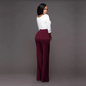 casual high waist long pants women office lady slim shirts & blouses wild pantalones clothing elegant Button straight leg pants