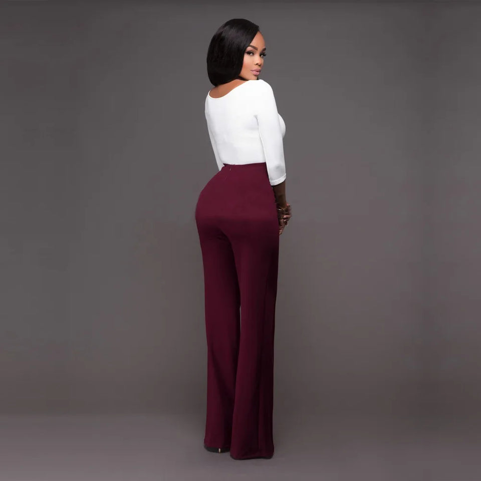 casual high waist long pants women office lady slim shirts & blouses wild pantalones clothing elegant Button straight leg pants