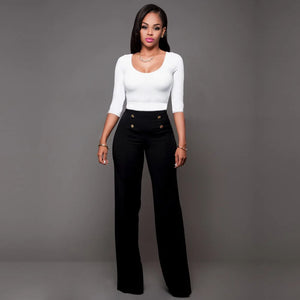 casual high waist long pants women office lady slim shirts & blouses wild pantalones clothing elegant Button straight leg pants