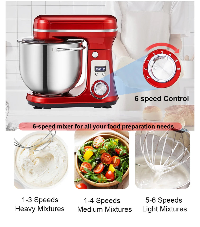 BioloMix Kitchen Food Stand Mixer, Blender, Quiet Motor, Cream Egg Whisk, Whip Dough Kneader, 6-Speed, 1200 W, 6 L, DC