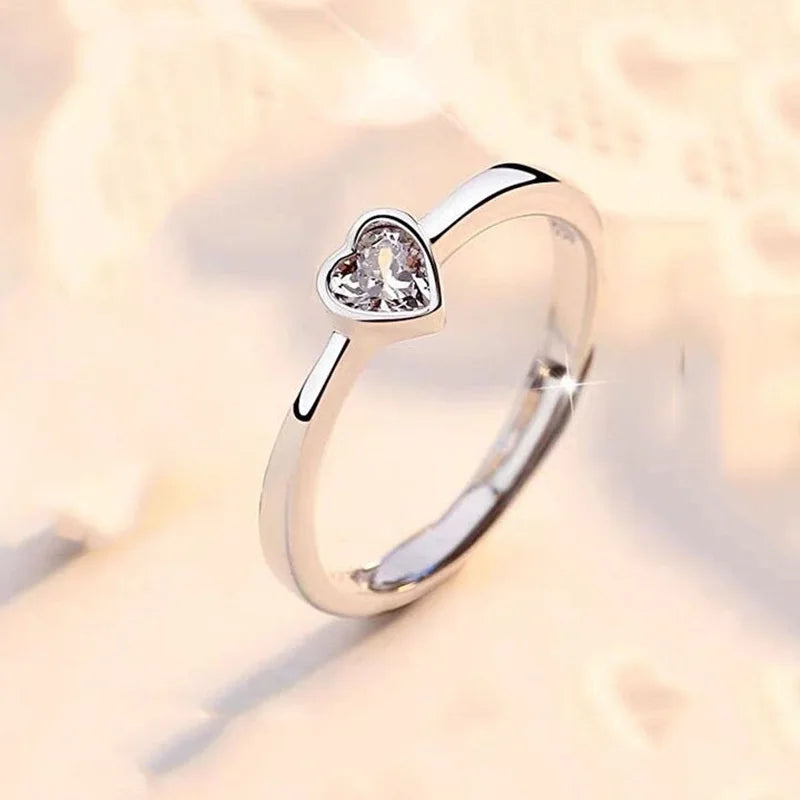 Zircon Love Heart Couple Rings for Women Men Lover Jewelry Silver Color Letter Ring Valentine's Day Girlfriends Gift