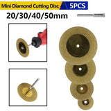 5 PCS Mini Diamond Cutting Disc & 3mm Shank Mandrel Set For Rotary Tools Accessories TiN Coated Circular Saw Blade