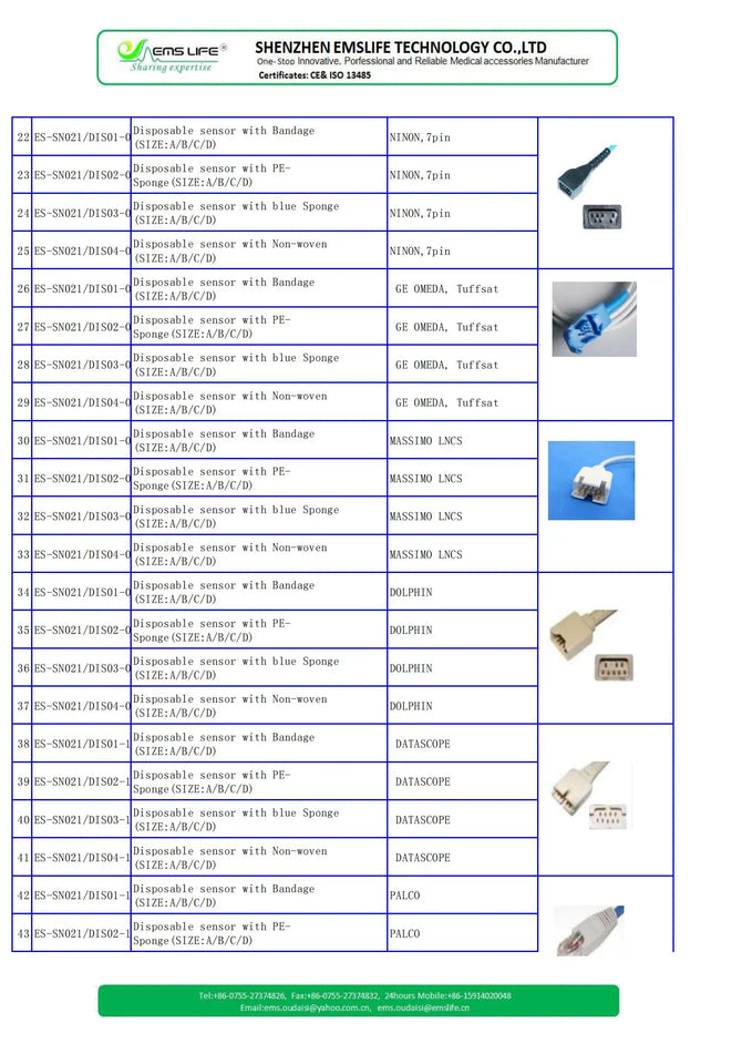 2024V-LOCK High Quality Disposable sensor with blue Sponge SIZE:Adult/Infant for NELLCOR W/OXIMAX