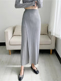 Pleats Women Pleated Solid Color Ankle-length Pants Elastic Waist Wide Leg Straight Female Trsouser Loose 2024 Summer Clothing