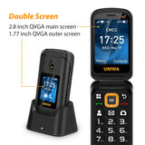 UNIWA V909T Big Push-Button 4G Flip Phone Dual Screen 0.3MP Camera FM Radio Russian Hebrew Keyboard 2250mAh Clamshell Cellphone