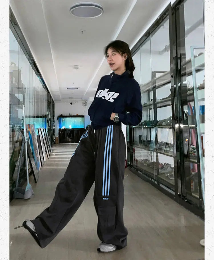 American retro lazy wide leg pants women loose casual sports sweatpants floor mopping pants trendy y2k pants women clothing