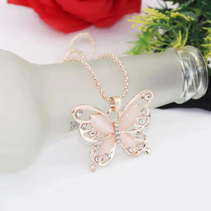 SUMENG 2024 New Necklace Choker Pendent Rose Gold Color Opal Butterfly Pendant Exquisite  Sweater Chain For Women Gifts