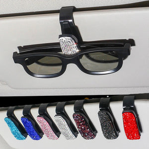 Rhinestone Car Glasses Clip Car Sun Visor Glasses Case Sunglasses Bracket Card Bill Ticket Organizer Holder Auto Accessories