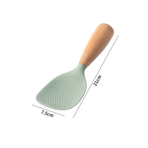 Creative Standing Silicone Rice Spoon Wooden Handle Non-stick Spatula Heat Resistant Rice Paddle Food Kitchen Cooking Tools