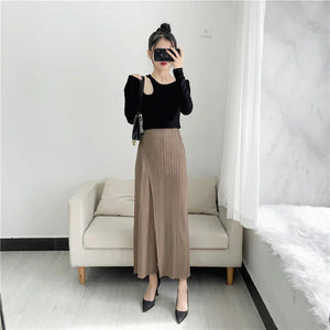 Pleats Women Pleated Solid Color Ankle-length Pants Elastic Waist Wide Leg Straight Female Trsouser Loose 2024 Summer Clothing