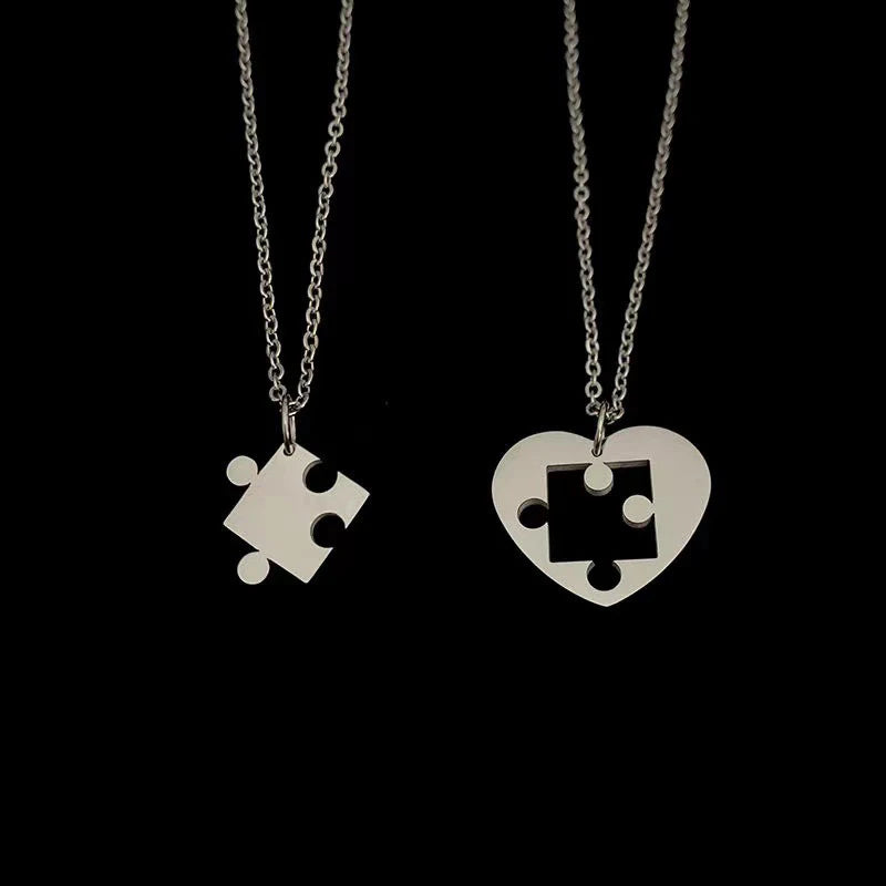 Puzzle Heart Matching Pendant Couple Paired Necklace for Lovers Best Friends Women Men Hip Hop Sweater Chain Trendy Collar