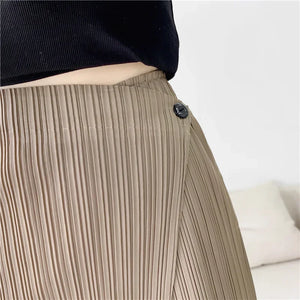 Pleats Women Pleated Solid Color Ankle-length Pants Elastic Waist Wide Leg Straight Female Trsouser Loose 2024 Summer Clothing